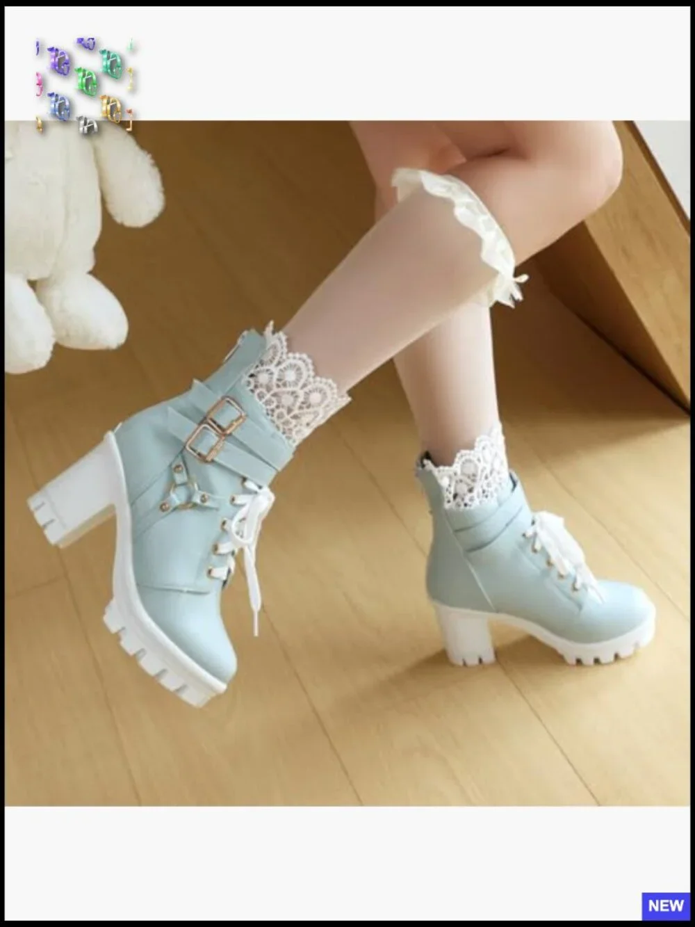Gothic Combat Boots Lace Up Platform Chunky High Heel Ankle Boots with Buckles